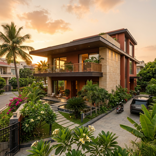 Maple Paints weather shield exterior paint on modern Indian villa Gujarat